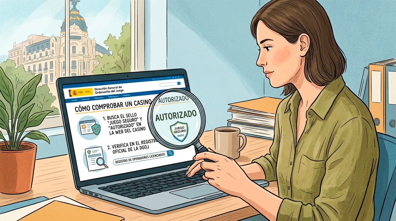 Persona revisando en un portátil una lista oficial y una dirección web antes de registrarse