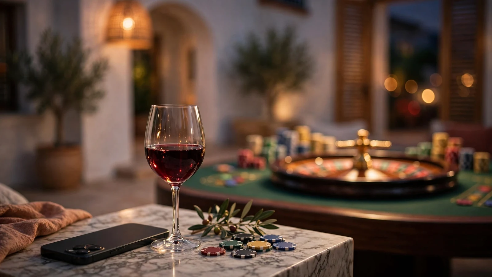 Móvil y fichas de casino en ambiente nocturno español
